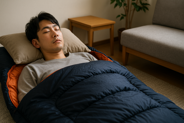 家で寝袋